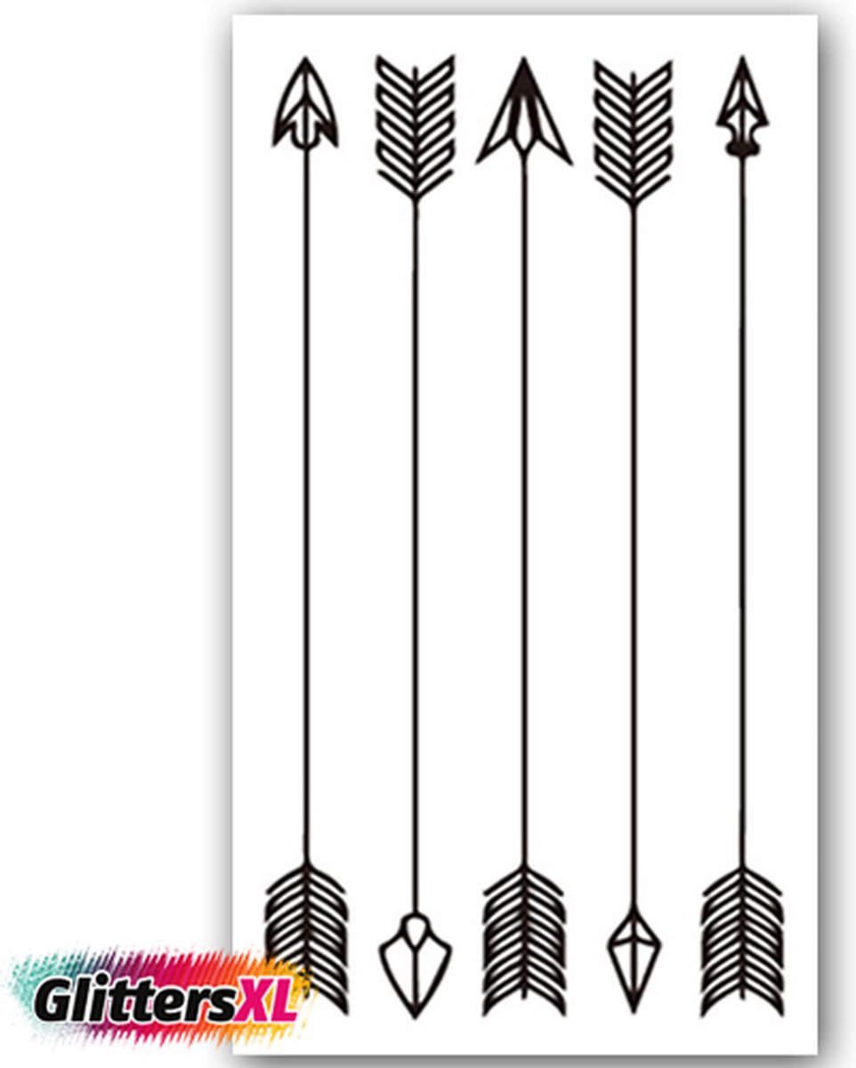 GlittersXL - Temporary Tattoo Pijl/Arrow (10x6 cm) [Neptattoo - Tijdelijke tatoeage - Nep Fake Tattoos - Water overdraagbare festival sticker henna outfit tattoo - Glitter tattoo - Volwassenen Kinderen Jongen Meisje]